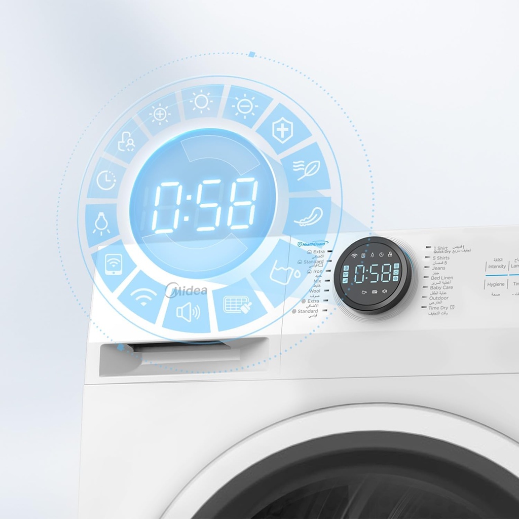 Midea Front Load Condenser Dryer 8 kg, Wifi Connection, MD200C80W/W-GCC, White