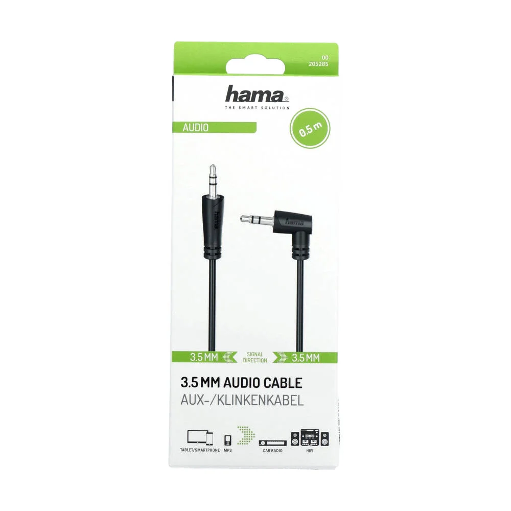 Hama Audio Cable 3.5 mm Jack Plug 90° - 3.5 mm Jack Plug, Stereo 0.5 m - 00205285