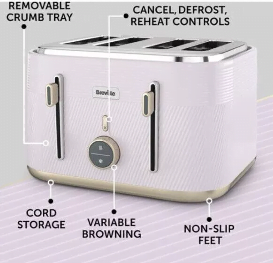BREVILLE Obliq 4-Slice Toaster - Lilac & Gold VTT998