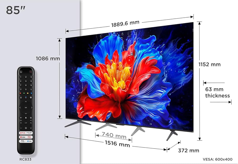 TCL 85" 85P8K QLED 4K 144 Hz Quantum Crystal Google TV (2025)
