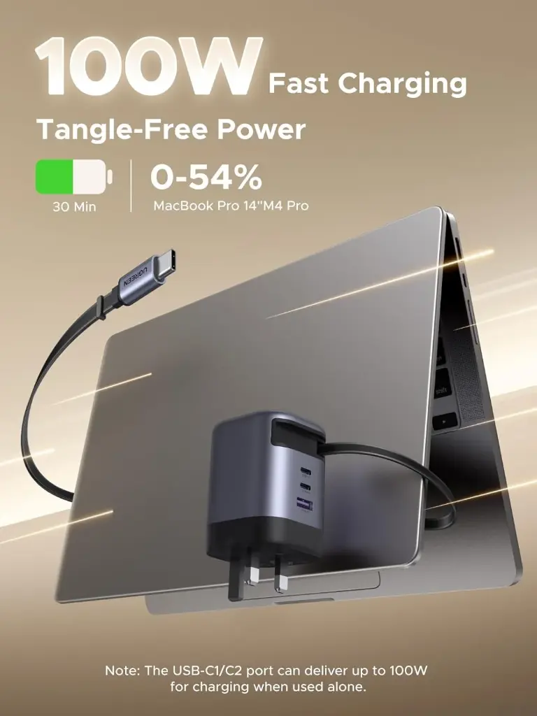 UGREEN NEXODE PRO GAN FAST CHARGE WITH RETRACTABLE CABLE 100W 