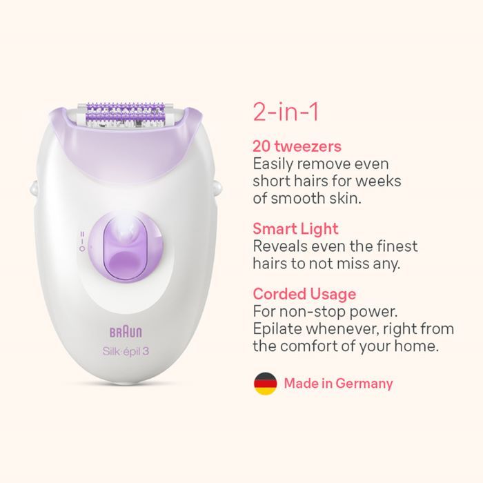Braun Silk-Epil 3 Easy Hair Removal Device Wet & Dry Epilator – SE 3000 