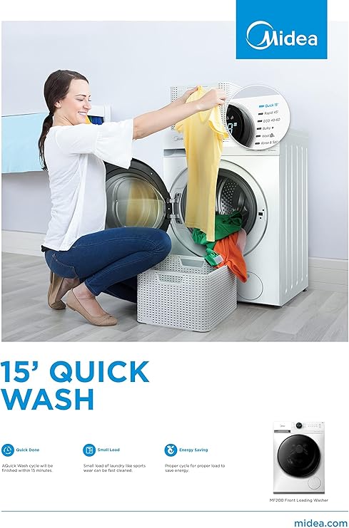 Midea 10KG Front Load Smart Washing Machine with Lunar Dial, 1400 RPM, 14 Programs, Fully Automatic Washer - MF200W100WBW