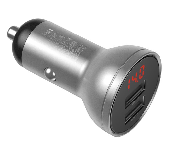 Baseus Dijital Display Çift USB 4.8A Araç Şarj Cihazı 24W
