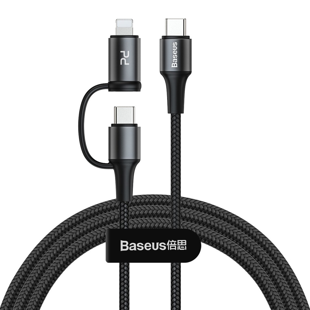 Baseus Twins 2-in-1 USB-C / USB-C And Lightning 1m Kablo 60W Siyah