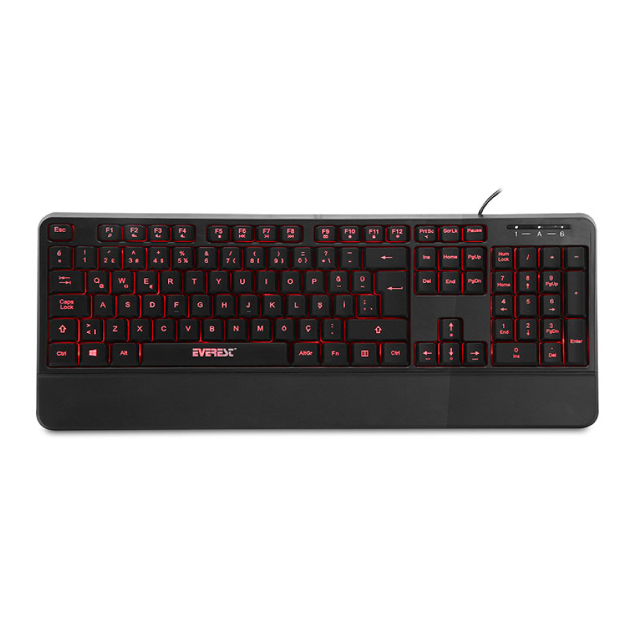 Everest KB-R61 Parlak Siyah USB 3 Renkli Arkadan Aydınlatmalı Q Sabit Bilek Desteği Multimedya Klavye