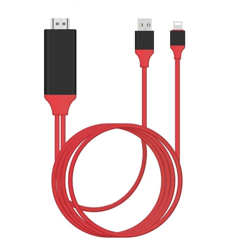 Hytech HY-XO53 Video Transmitter Red/Black Lightning to HDMI + USB 2m Mobile Phone Compatible Cable