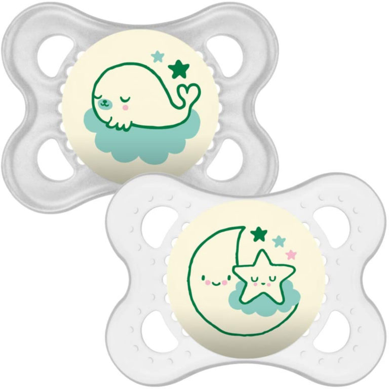 MAM Night Soothers 0+ Months (Paketi of 2), Glow in the Dark Baby Soothers