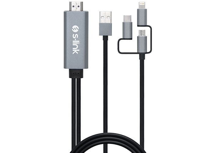 S-link SL-IPH20 HDMI - 3'ü 1 arada 2m Telefon Uyumlu Video Aktarım Kablosu