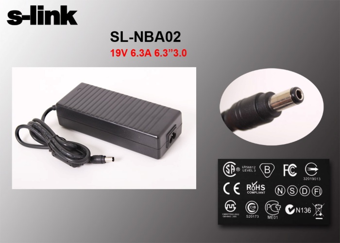 S-link SL-NBA02 120W 19V 6.3A 6.3x3.0 Toshiba Notebook Standart Adaptör