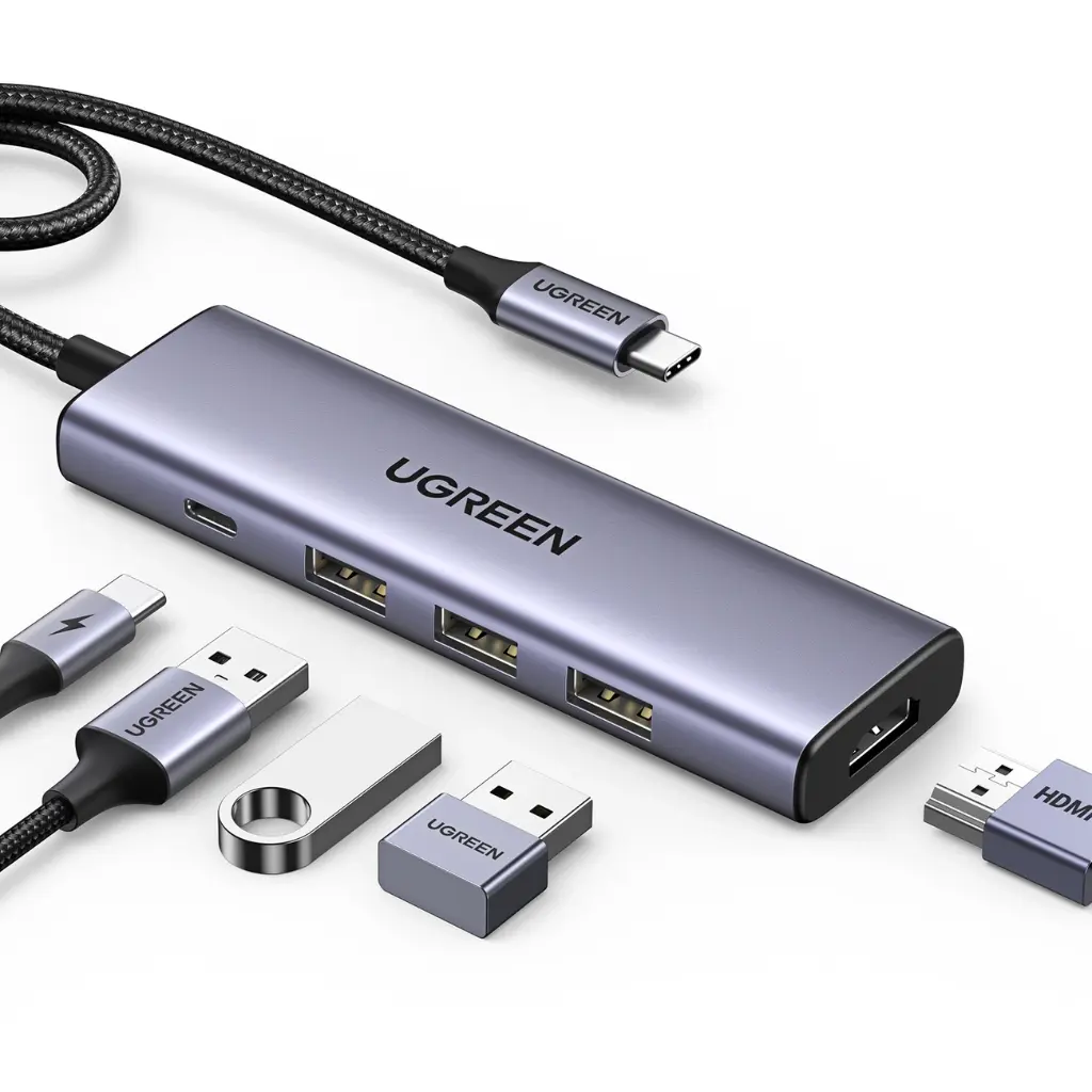 Ugreen 5'i 1 arada USB C HUB 3xUSB-A 3.0 + USB-C 100W PD + 4K HDMI - Gri