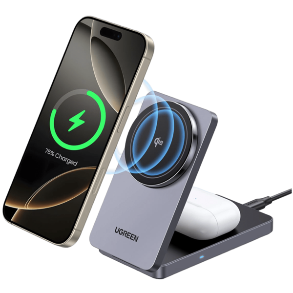 UGREEN 2'si 1 arada 15W Manyetik Kablosuz Şarj Cihazı Siyah W706-45023