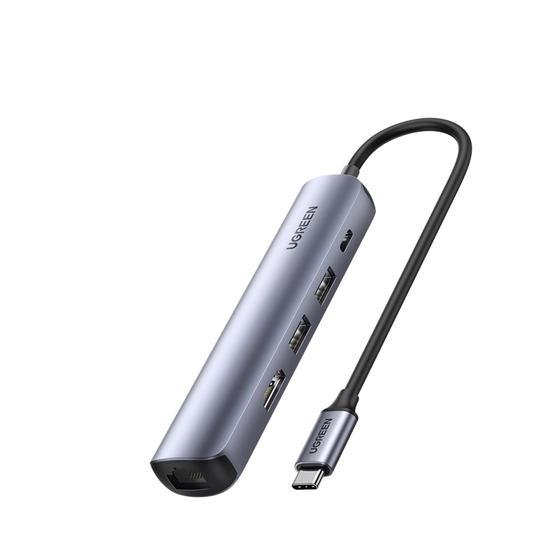 UGREEN USB-C to 2*USB 3.0+HDMI+RJ45 Ethernet Adapter+PD, CM418-10919B Grey