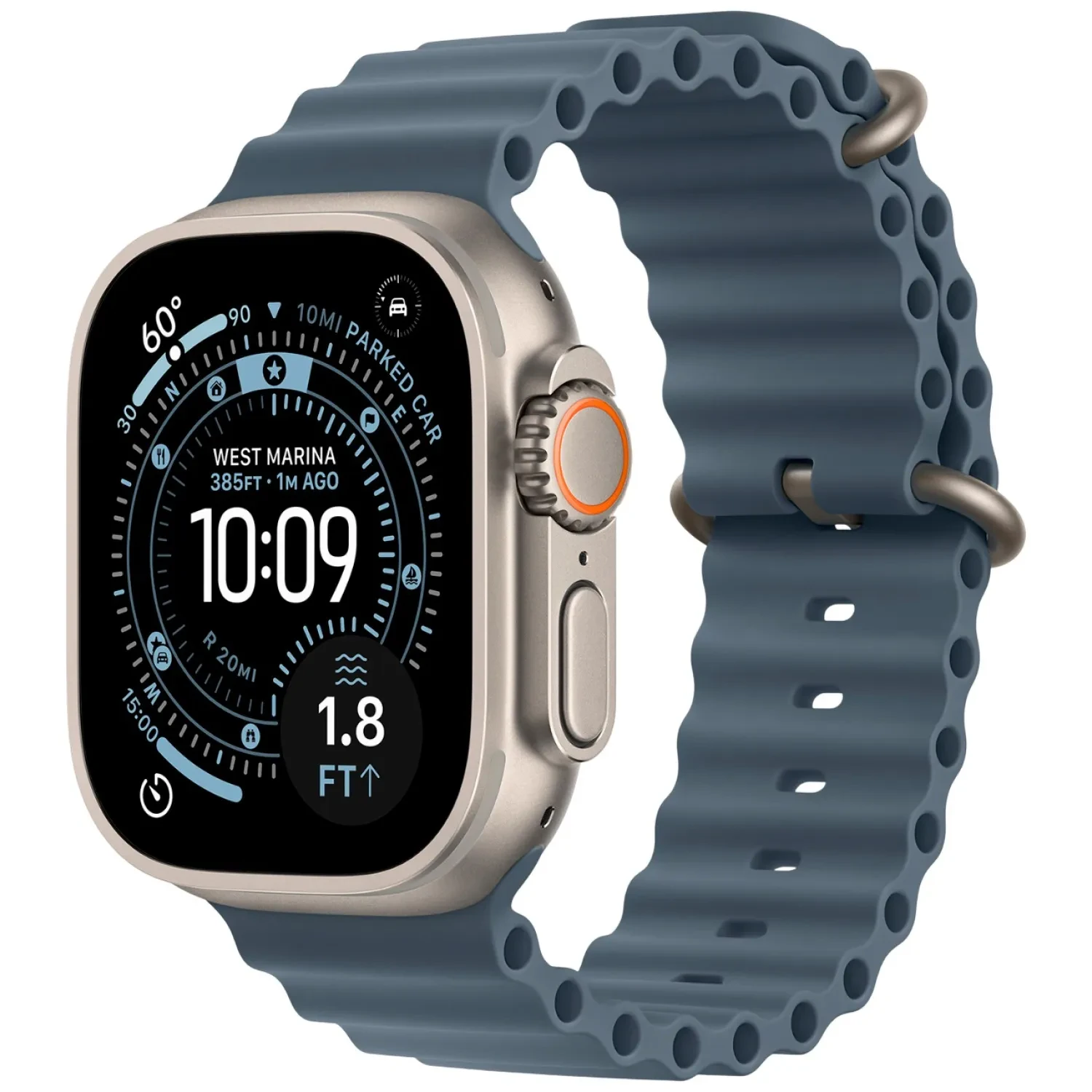 Apple Watch Ultra 3 49mm Natural Titanium Case with Anchor Blue Ocean Band - MEWH4Z