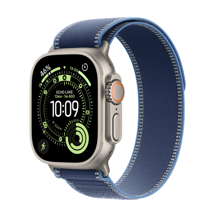 Apple Saat Ultra 3 Doğal Titanyum Kasalı Mavi/Parlak Mavi Trail Loop M/L - MEWU4