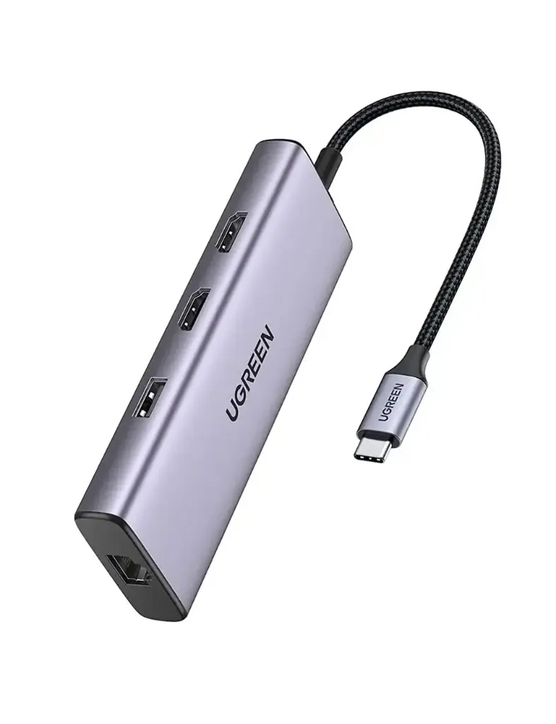 Adapter UGREEN 9-in-1 Hub USB-C 2x USB-A 3.0 USB-A 2.0 2x HDMI 4K/60Hz SD/TF RJ45 CM490 