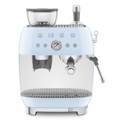 Smeg EGF03PBEU 50'ler Tarzı Dahili Öğütücülü Manuel Espresso Makinesi - Pastel Mavi