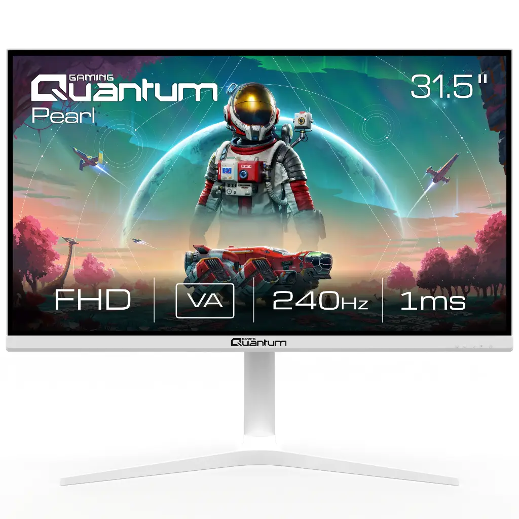 Quantum Pearl MG32W-A 31.5" Flat White Gaming Monitor, FHD, VA Panel, 240Hz, 2xHDMI + 2xDP, Built-in Speakers, Height-Adjustable